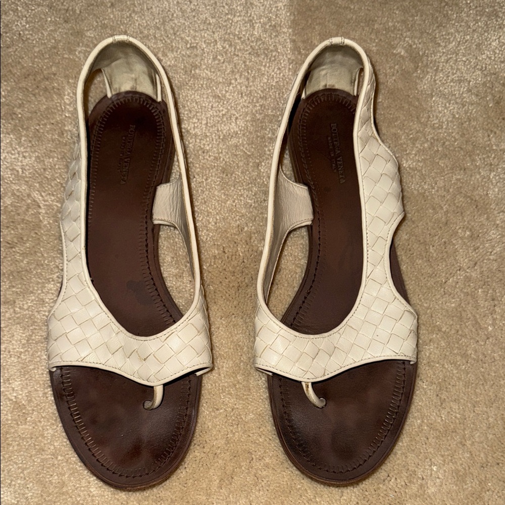 Bottega Veneta Cream Woven Sandals